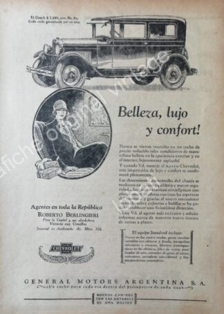 CARTEL ANTIGUO ORIGINAL DE AUTOS CHEVROLET COACH 1930