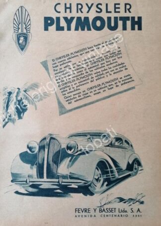CARTEL ANTIGUO ORIGINAL DE DE AUTOS CHRYSLER PLYMOUTH 1937