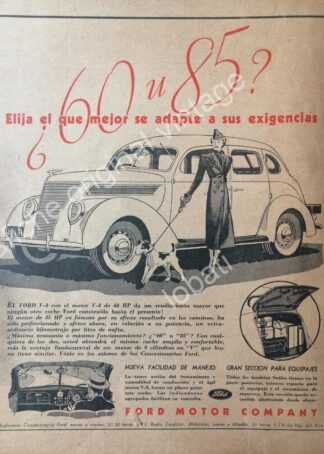 CARTEL ANTIGUO ORIGINAL DE PUBLICIDAD DE AUTOS FORD V8 1937