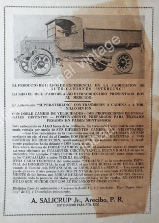 CARTEL ANTIGUO ORIGINAL DE CAMION STERLING 1920 MUY RARO