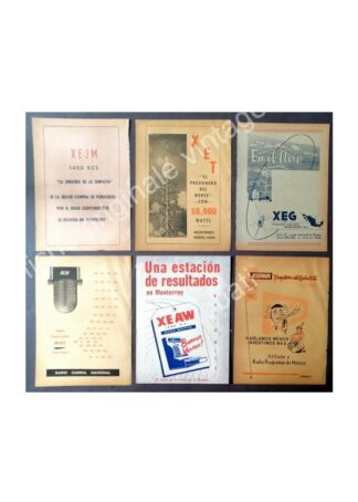 CARTEL ANTIGUO ORIGINAL DE SET DE 6. RADIO DIFUSORAS DE MONTERREY .1940s-60s