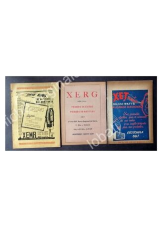 CARTEL ANTIGUO ORIGINAL DE SET DE 3. RADIO DIFUSORAS DE MONTERREY .1940s-60s