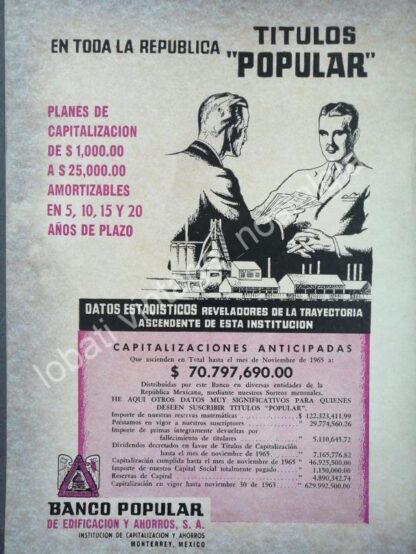 CARTEL ANTIGUO ORIGINAL DE 2 AFICHES, BANCO POLULAR MONTERREY 1950s AMBOS LADOS - Image 3