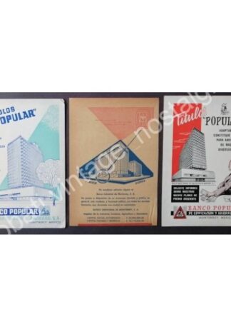 CARTEL ANTIGUO ORIGINAL DE 3 AFICHES, BANCO POPULAR DE MONTERREY EDIFICIO NUEVO