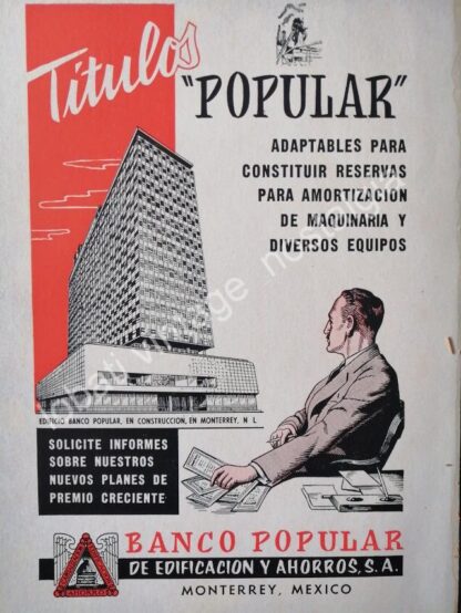 CARTEL ANTIGUO ORIGINAL DE 3 AFICHES, BANCO POPULAR DE MONTERREY EDIFICIO NUEVO - Image 2
