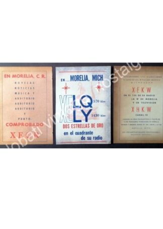 CARTEL ANTIGUO ORIGINAL DE 3 AFICHES RADIO DIFUSORAS DE MORELIA MICHOACAN 1940s-60s