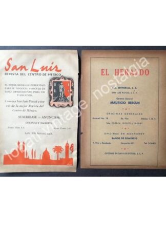 CARTEL ANTIGUO ORIGINAL DE 2 AFICHES PERIODICOS DE SAN LUIS POTOSI 1950s