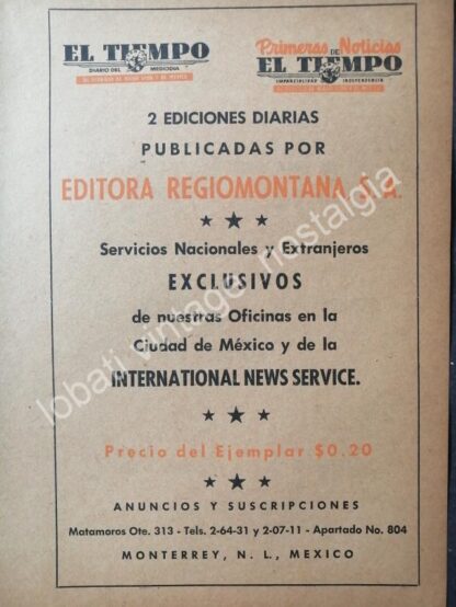 CARTEL ANTIGUO ORIGINAL DE SET DE 7 AFICHES PERIODICOS DE MONTERREY 1940s-60s - Image 2