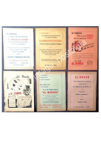 CARTEL ANTIGUO ORIGINAL DE SET DE 6 AFICHES PERIODICOS DE COAHUILA AÑOS 50s-60s