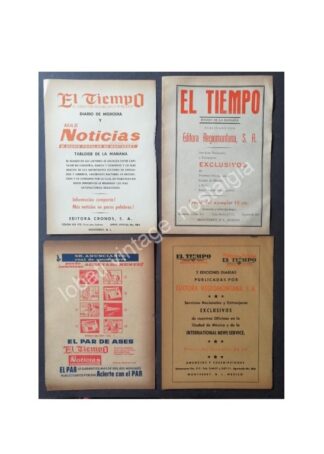 CARTEL ANTIGUO ORIGINAL DE SET DE 4. PERIODICO EL TIEMPO. MONTERREY, AÑOS 50s-60s