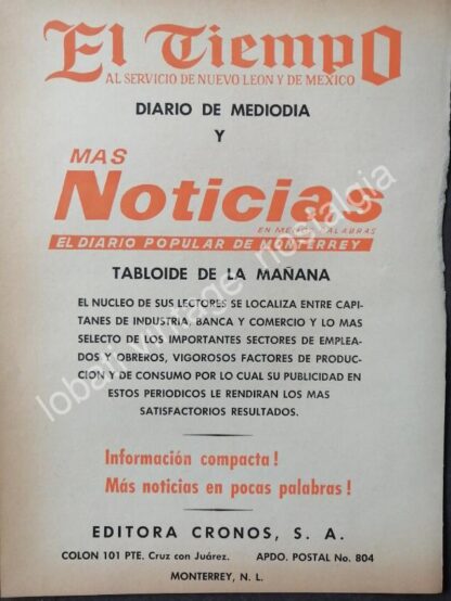 CARTEL ANTIGUO ORIGINAL DE SET DE 4. PERIODICO EL TIEMPO. MONTERREY, AÑOS 50s-60s - Image 2