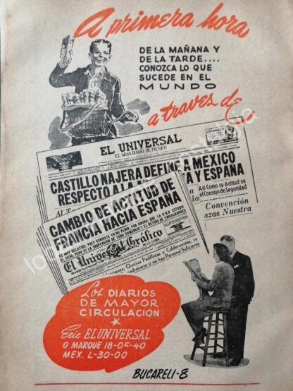 CARTEL ANTIGUO ORIGINAL DE SET DE 8 AFICHES DE PERIODICOS DE LOS AÑOS 40s-60s - Image 2