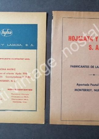 CARTEL ANTIGUO ORIGINAL DE 2 AFICHES HOJALATA Y LAMINA S.A. HYLSA 1960s