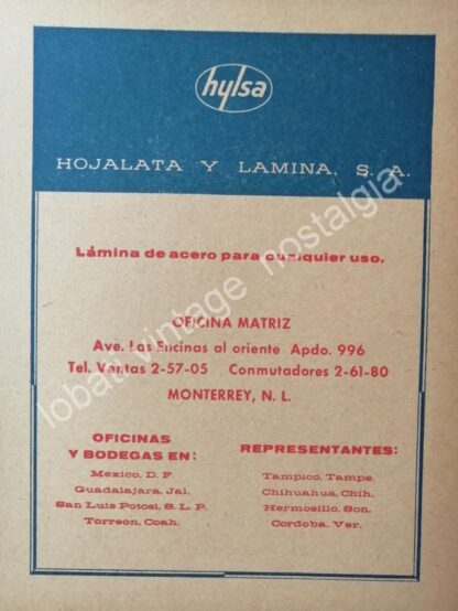 CARTEL ANTIGUO ORIGINAL DE 2 AFICHES HOJALATA Y LAMINA S.A. HYLSA 1960s - Image 3