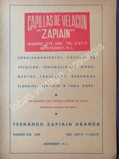 CARTEL ANTIGUO ORIGINAL DE SET DE 3 AFICHES FUNERALES ZAPIAIN MONTERREY AÑOS 50s 60s - Image 4