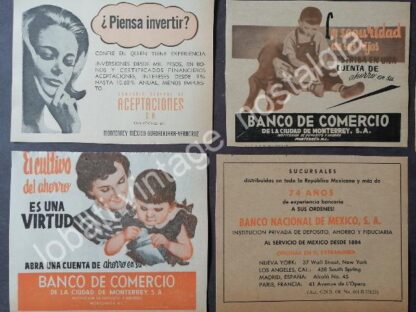 CARTEL ANTIGUO ORIGINAL DE SET DE 12 AFICHES, BANCOS DE MONTERREY AÑOS 40s-60s - Image 5