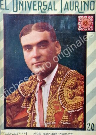 PORTADA ANTIGUA ORIGINAL  1923. TORERO. ANGEL FERNANDEZ, ANGELETE