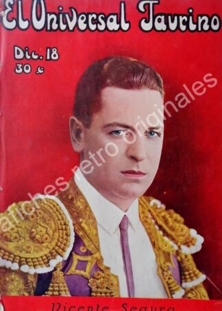 PORTADA ANTIGUA ORIGINAL  1922. TORERO. VICENTE SEGURA MARTINEZ / raro