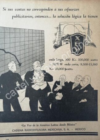 CARTEL ANTIGUO ORIGINAL DE RADIO DIFUSORA, XEW 1941