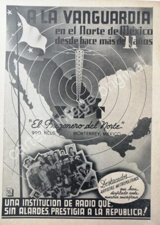 CARTEL ANTIGUO ORIGINAL DE ESTACION DE RADIO XET Y ARTISTAS DE 1943 MONTERREY / MUY RARO