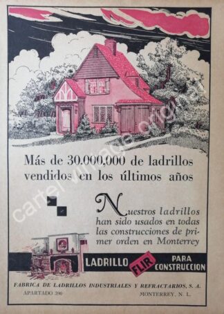 CARTEL ANTIGUO ORIGINAL DE FABRICA DE LADRILLOS. FLIR 1942 MONTERREY