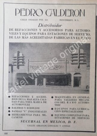 CARTEL ANTIGUO ORIGINAL DE CASA PEDRO CALDERON 1941 MONTERREY