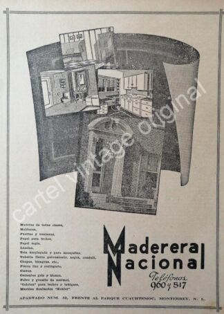 CARTEL ANTIGUO ORIGINAL DE MADERERA NACIONAL 1941 MONTERREY