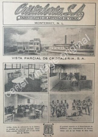CARTEL ANTIGUO ORIGINAL DE EMPRESAS. CRISA. CRISTALERIA S.A MONTERREY 1941