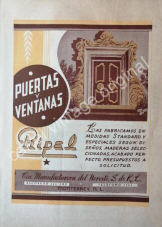 CARTEL ANTIGUO ORIGINAL DE MANUFACTURERA DEL NORTE 1942 MONTERREY. RIPEL
