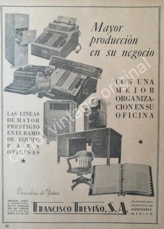 CARTEL ANTIGUO ORIGINAL DE ARTICULOS DE OFICINA FRANCISCO TREVIÑO S.A 1942