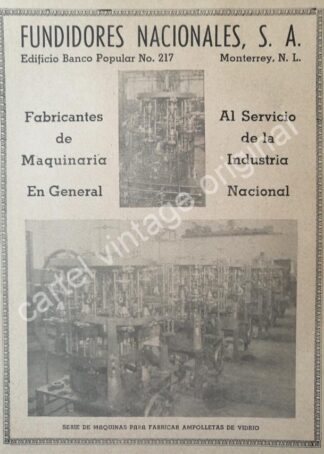 CARTEL ANTIGUO ORIGINAL DE FUNDIDORES NACIONALES S.A MONTERREY 1942