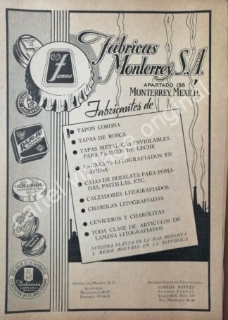 CARTEL ANTIGUO ORIGINAL DE FABRICAS MONTERREY S.A (FEMSA) 1942