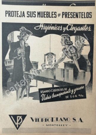 CARTEL ANTIGUO ORIGINAL DE EMPRESA VIDRIO PLANO S.A MONTERREY 1941
