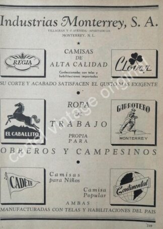 CARTEL ANTIGUO ORIGINAL DE INDUSTRIAS MONTERREY S.A MONTERREY 1942