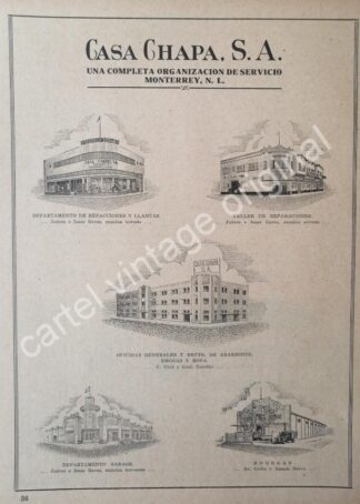 CARTEL ANTIGUO ORIGINAL DE CASA CHAPA S.A 1941 MONTERREY