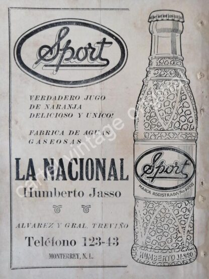 CARTEL ANTIGUO ORIGINAL DE REFRESCO SPORT, MONTERREY 1943 MUY RARO - Image 3