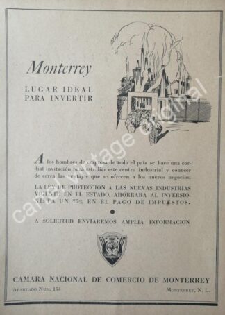 CARTEL ANTIGUO ORIGINAL DE CAMARA NACIONAL DEL COMERCIO DE MONTERREY 1942