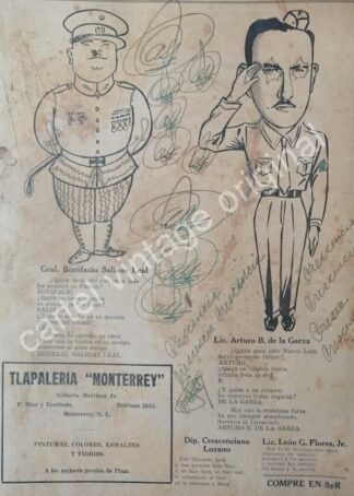 CARTEL ANTIGUO ORIGINAL DE CARICATURAS DE ARTURO B. DE LA GARZA Y BONIFACIO SALINAS 1942