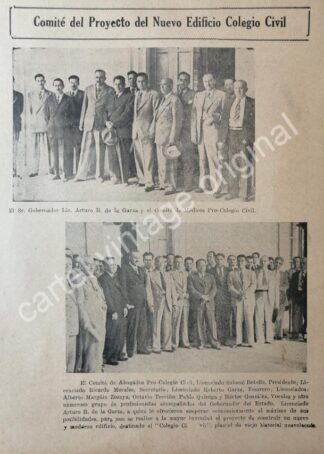 CARTEL ANTIGUO ORIGINAL DE NOTA . COMITE DEL NUEVO EDIFICIO COLEGIO CIVIL 1944