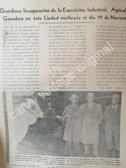 CARTEL ANTIGUO ORIGINAL DE NOTA DE PRENSA PRIMERA EXPO GUADALUPE 1944 MONTERREY - Image 5
