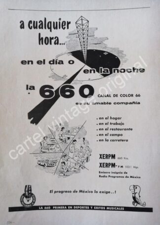 CARTEL ANTIGUO ORIGINAL DE ESTACION DE RADIO XERPM 660. MONTERREY 1959