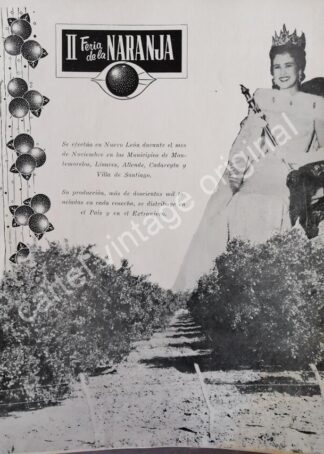 CARTEL ANTIGUO ORIGINAL DE SEGUNDA FERIA DE LA NARANJA NUEVO LEON 1959 /RARO