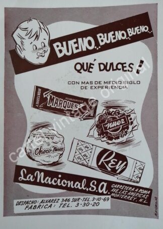 CARTEL ANTIGUO ORIGINAL DE FABRICA DE DULCES LA NACIONAL S.A 1959 MONTERREY