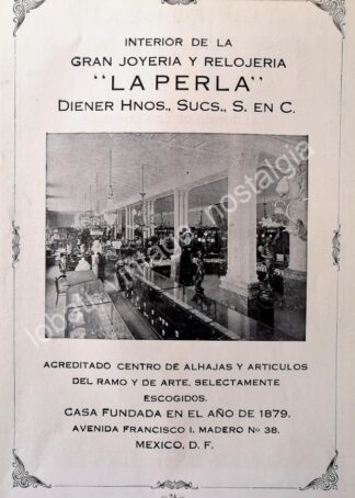 CARTEL ANTIGUO ORIGINAL DE JOYERIA Y RELOJERIA LA PERLA 1924 / SUPER RARO