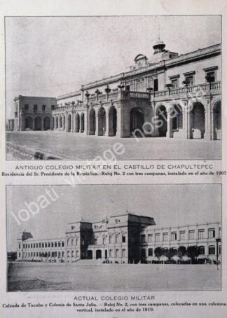 GRABADO ANTIGUO COLEGIOS MILITARES Y SUS RELOJES 1924