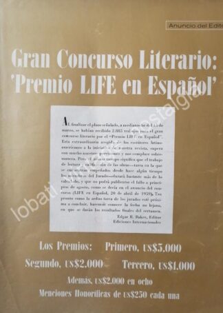 CARTEL ANTIGUO ORIGINAL DE CONVOCATORIA CONCURSO LITERARIO LIFE EN ESPAÑOL, 1960 / MUY RARO