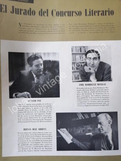 CARTEL ANTIGUO ORIGINAL DE CONCURSO LITERARIO LIFE EN ESPAÑOL, JURADO 1960 - Image 3
