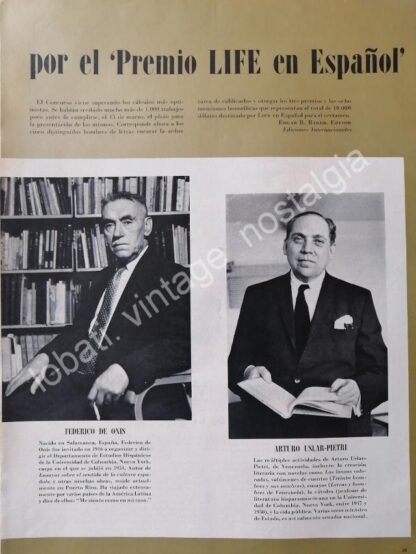 CARTEL ANTIGUO ORIGINAL DE CONCURSO LITERARIO LIFE EN ESPAÑOL, JURADO 1960 - Image 2