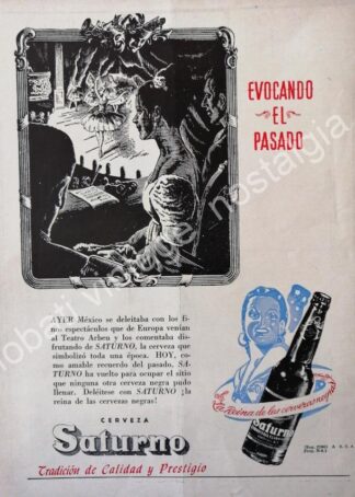 CARTEL ANTIGUO ORIGINAL DE CERVEZA SATURNO 1946 CERVECERIA CUAUHTEMOC /RARO