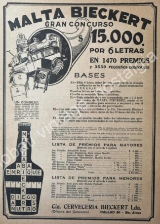 CARTEL ANTIGUO ORIGINAL DE CERVEZA TONICO BIECKERT 1930s /4